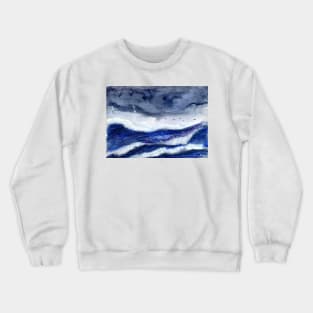 Wild Ocean with Thunderstorm Watercolor Mixed Media Crewneck Sweatshirt